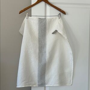 LIBECO Belgian Linen Tea Towel White w Grey Stripes 26.5" Square